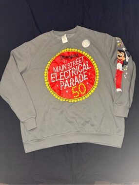 Disneyland Electrical Parade 50th Mickey Light Up Sweatshirt Size Large Gray